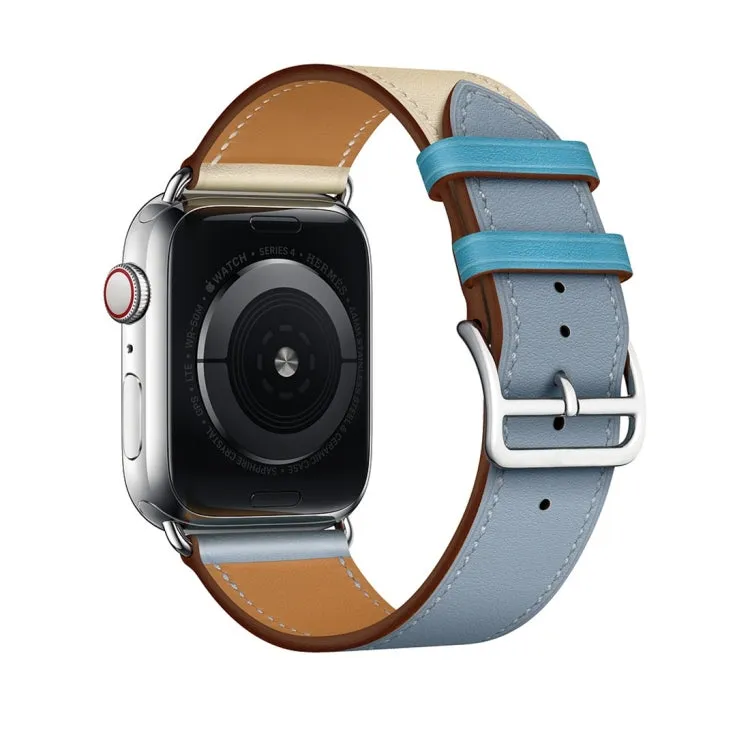 Two Color Single Loop Leather Wrist Strap Watch Band for Apple Watch Series 3 & 2 & 1 42mm, Color:Grey Blue Pink White Ice Blue