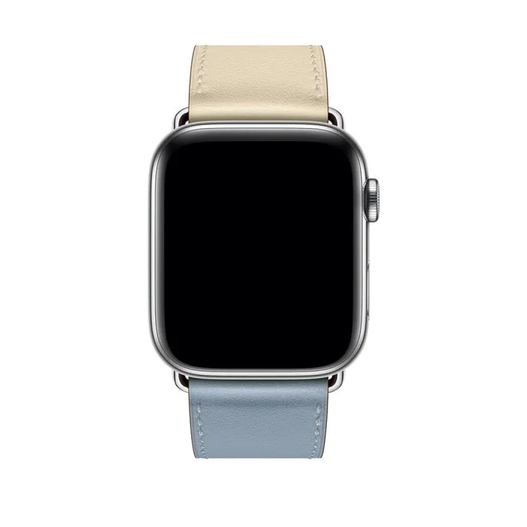Two Color Single Loop Leather Wrist Strap Watch Band for Apple Watch Series 3 & 2 & 1 42mm, Color:Grey Blue Pink White Ice Blue