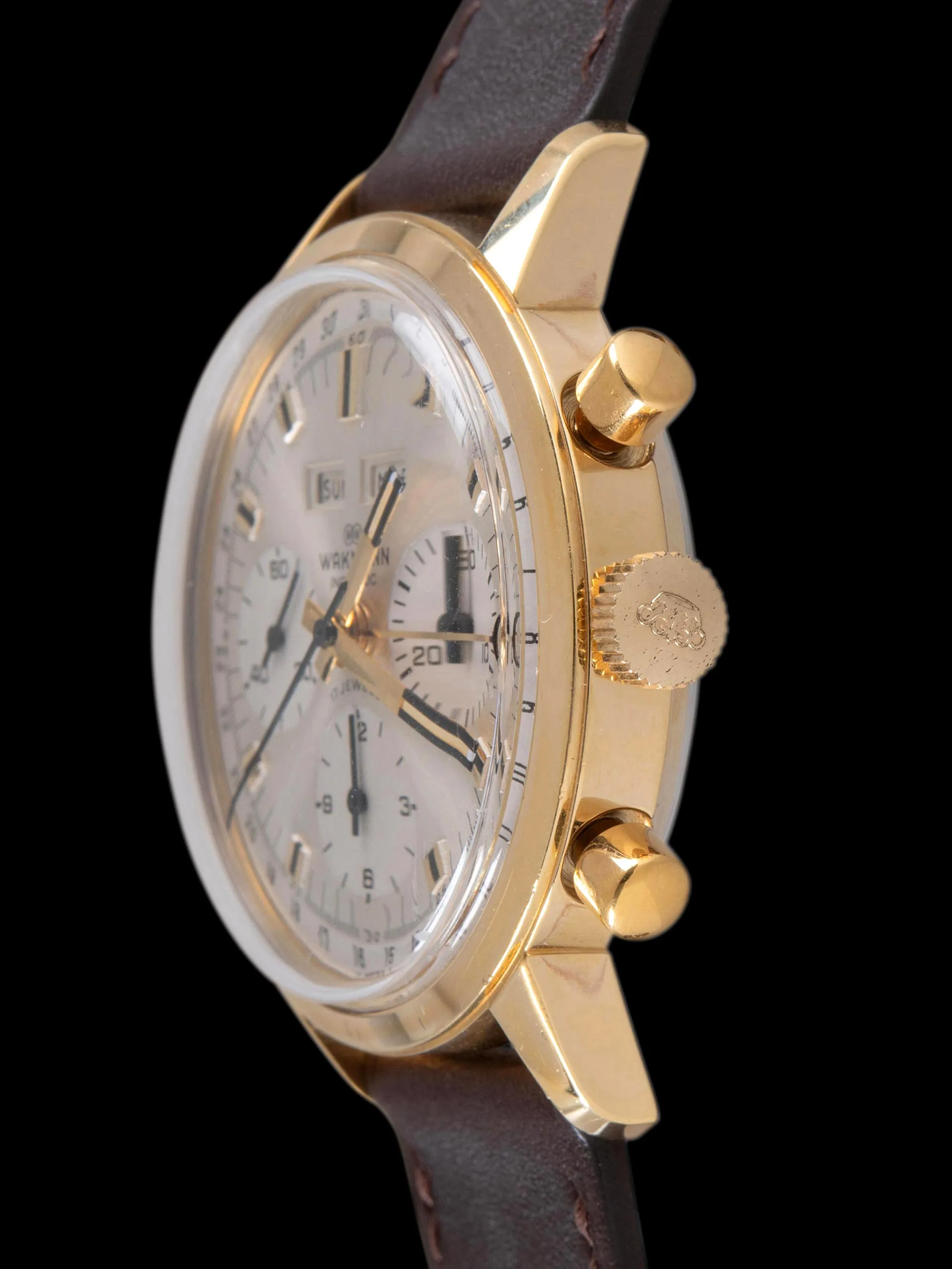 *Unpolished* 1970s Wakmann Triple Calendar Gold-Plated Chronograph "Jumbo"