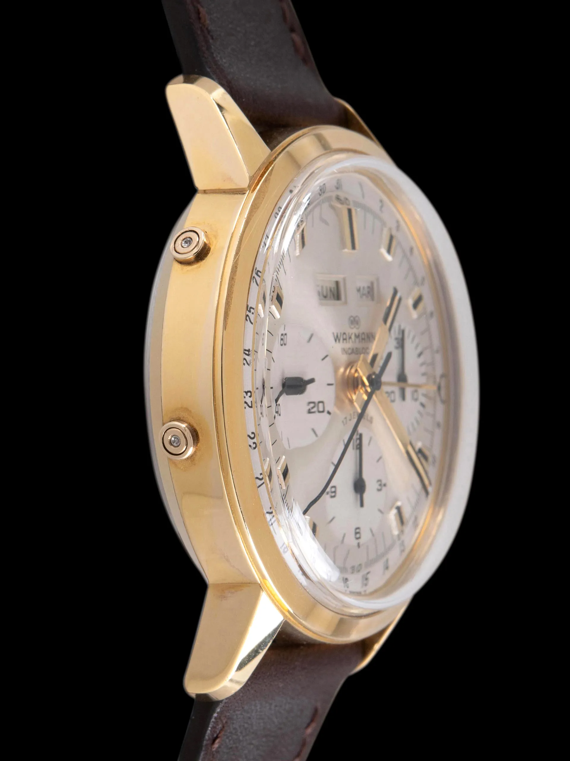 *Unpolished* 1970s Wakmann Triple Calendar Gold-Plated Chronograph "Jumbo"