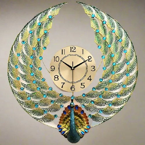 Wall Circle Edge Peacock Clock
