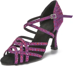 Women's Latin Dance Training Shoes - Tango Ballroom Rhinestone Purple/Black Wedding Sandals, 5CM/2Inch Heel Height