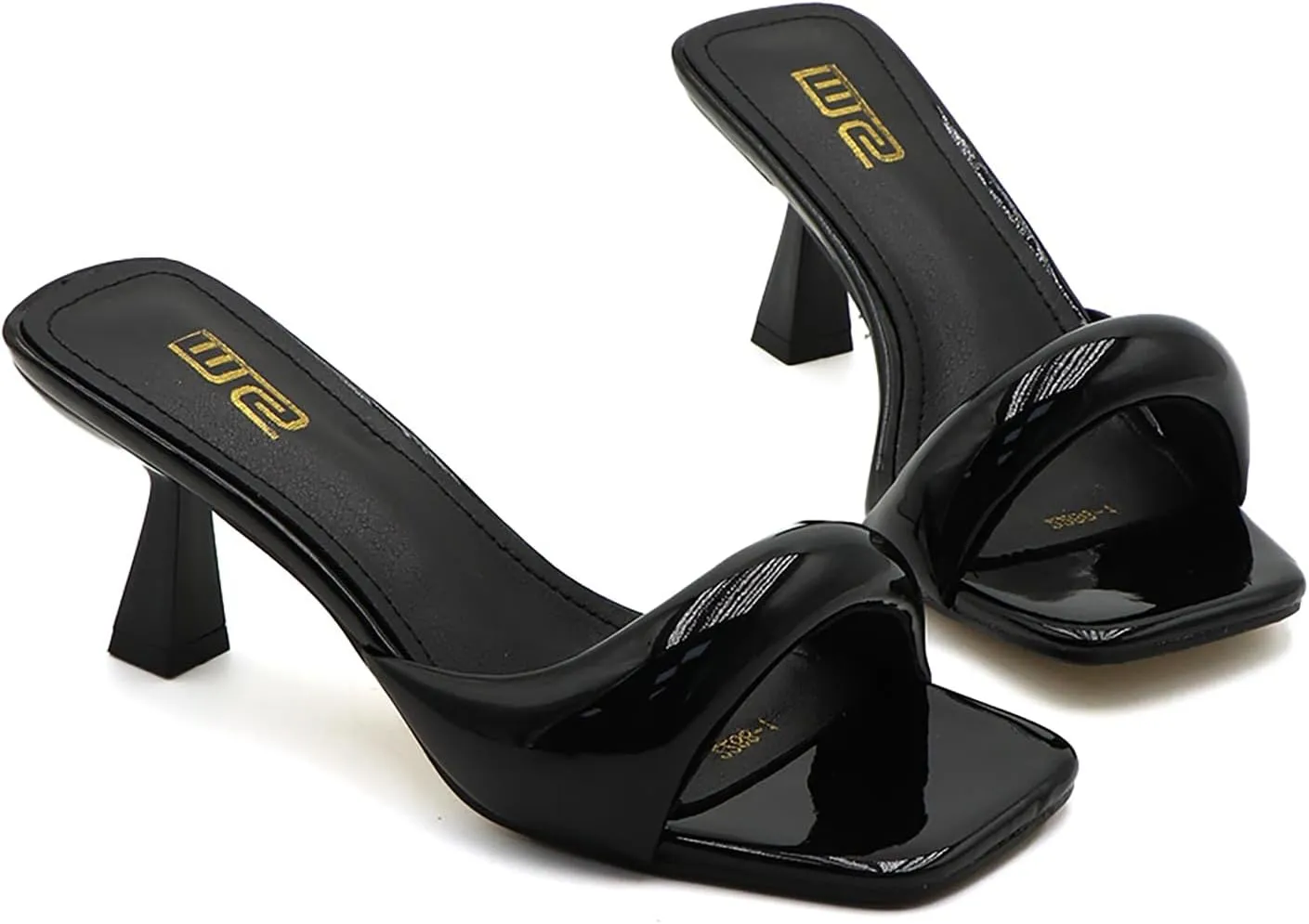 Women'S Leather One Strap Square Open Toe Kitten Heel Slide Sandals Sexy Slip-On Stiletto Mule Sandals Wedding Party Evening Prom Backless Dress Slipper Pump Shoes