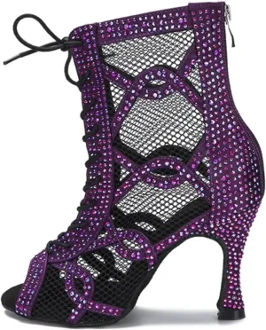 Women's Mesh Dance Boots - Belly/Pole Dance Breathable Latin Ballroom High Heels, 10CM/3.9Inch Heel Height