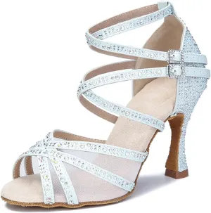 Women's Mesh Latin Dance Shoes - Soft Bottom Ballroom Sandals, 10CM/3.9Inch Heel Height