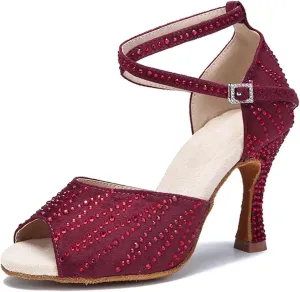 Women's Red Rhinestone Latin Dance Shoes - Tango Ballroom Salsa Wedding Sandals, 5CM/2Inch Heel Height
