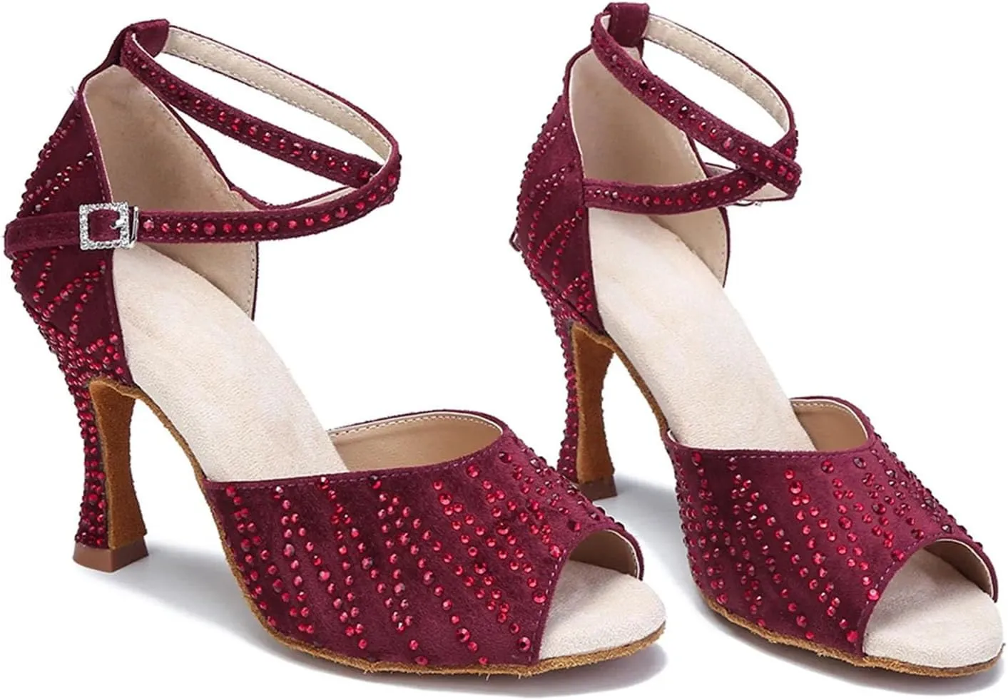 Women's Red Rhinestone Latin Dance Shoes - Tango Ballroom Salsa Wedding Sandals, 5CM/2Inch Heel Height