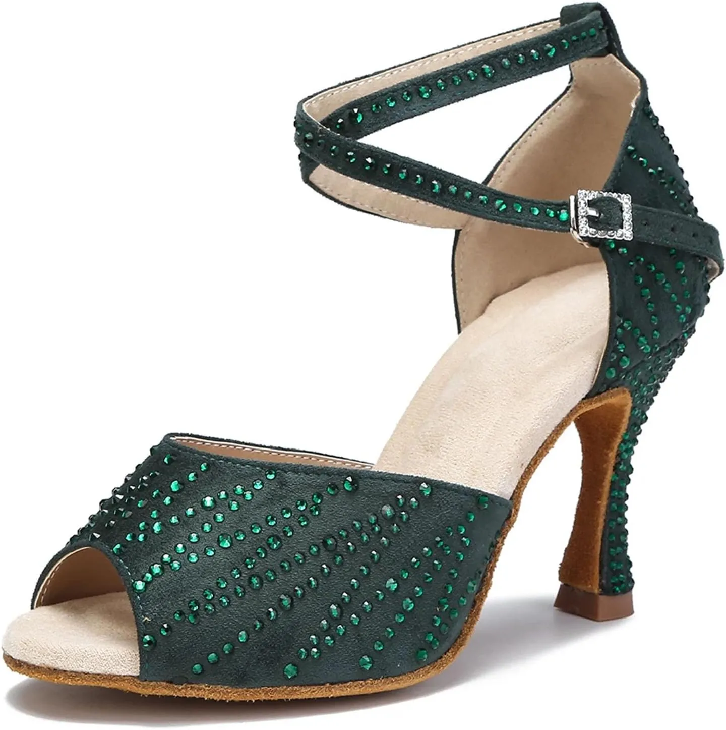 Women's Red Rhinestone Latin Dance Shoes - Tango Ballroom Salsa Wedding Sandals, 5CM/2Inch Heel Height