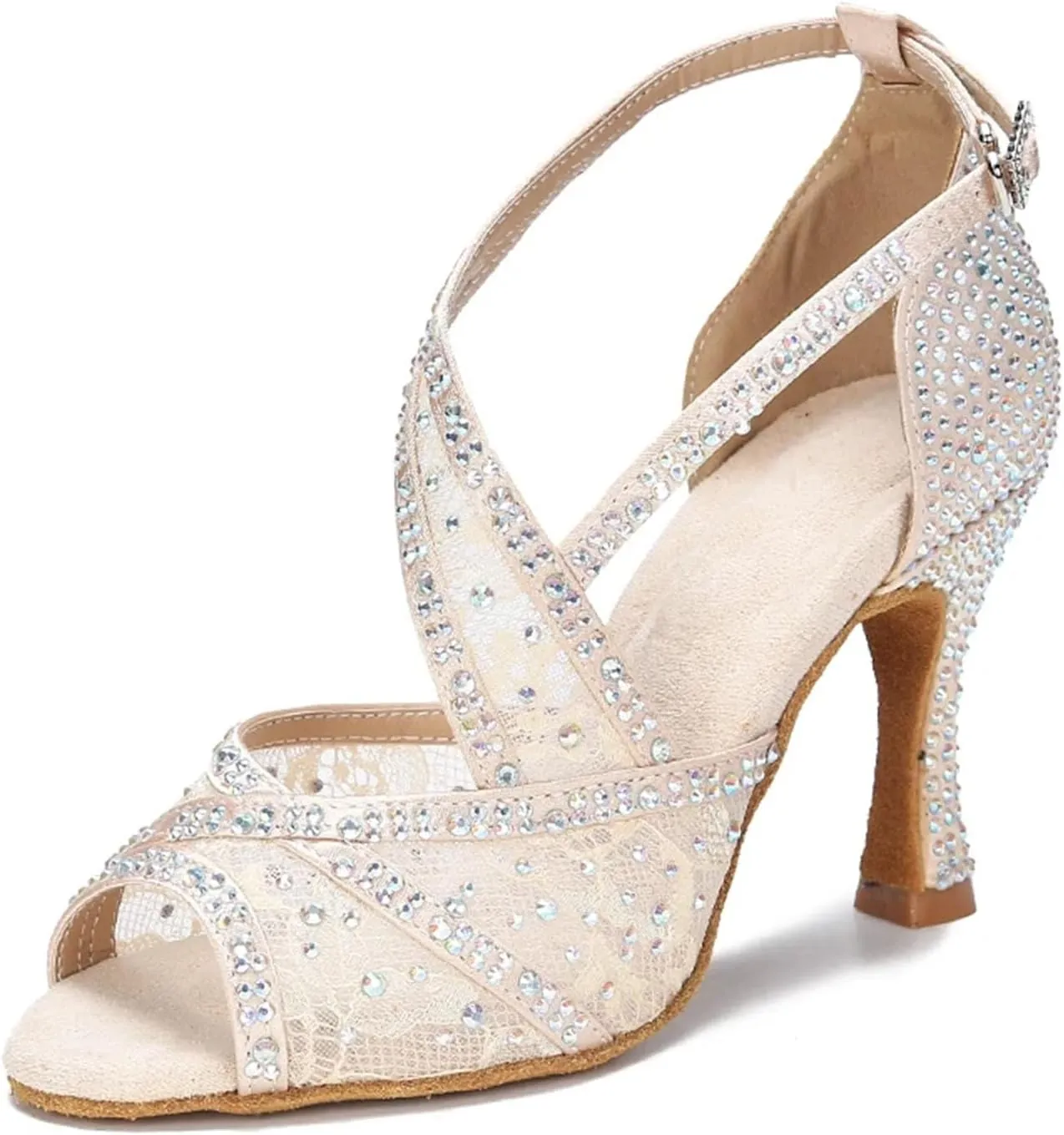 Women's Red Sole Latin Dance Shoes - Tango Ballroom Cuban Heel Wedding Sandals, 10CM/3.9Inch Heel Height