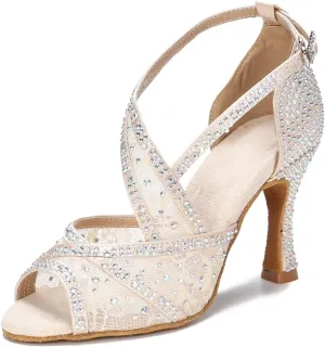 Women's Red Sole Latin Dance Shoes - Tango Ballroom Cuban Heel Wedding Sandals, 10CM/3.9Inch Heel Height