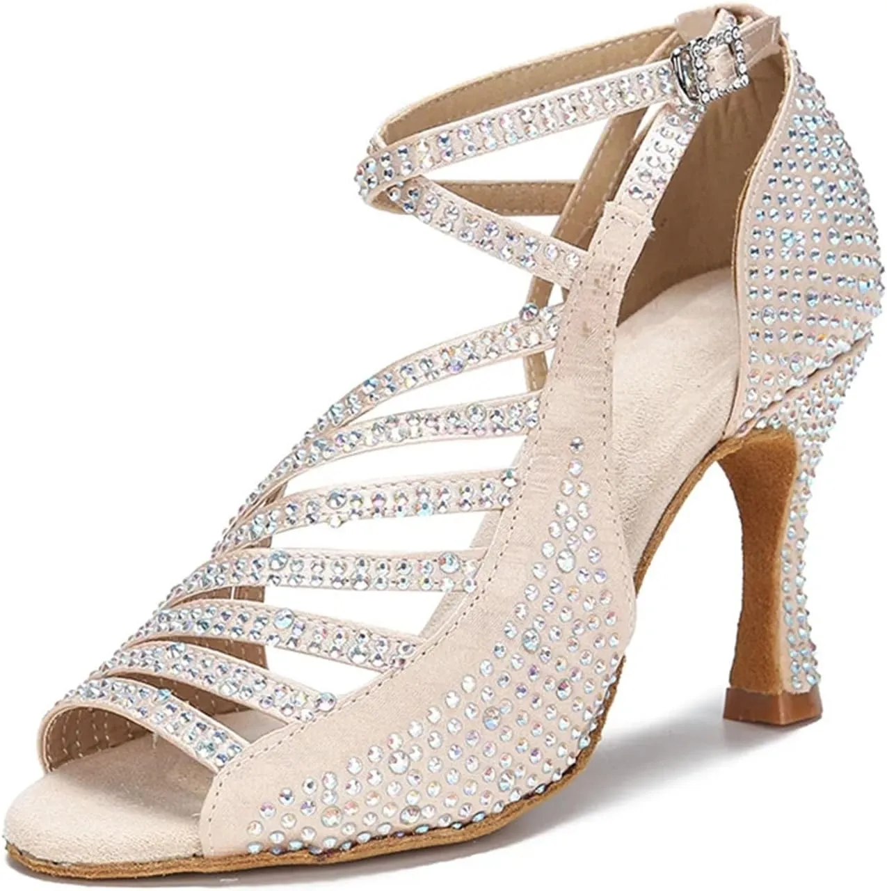 Women's Red Sole Latin Dance Shoes - Tango Ballroom Rhinestone Wedding Party Sandals, 10CM/3.9Inch Heel Height