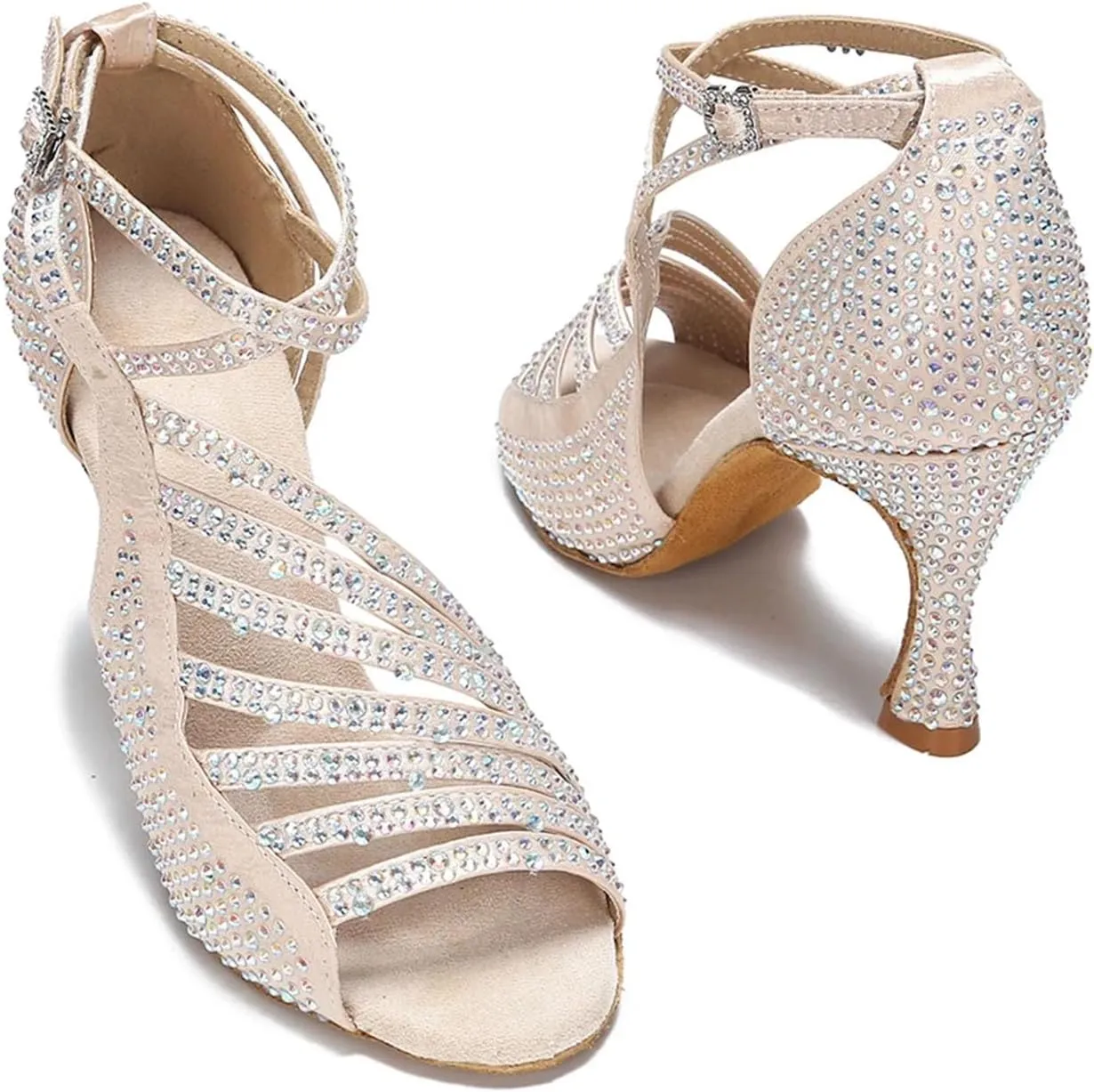 Women's Red Sole Latin Dance Shoes - Tango Ballroom Rhinestone Wedding Party Sandals, 10CM/3.9Inch Heel Height