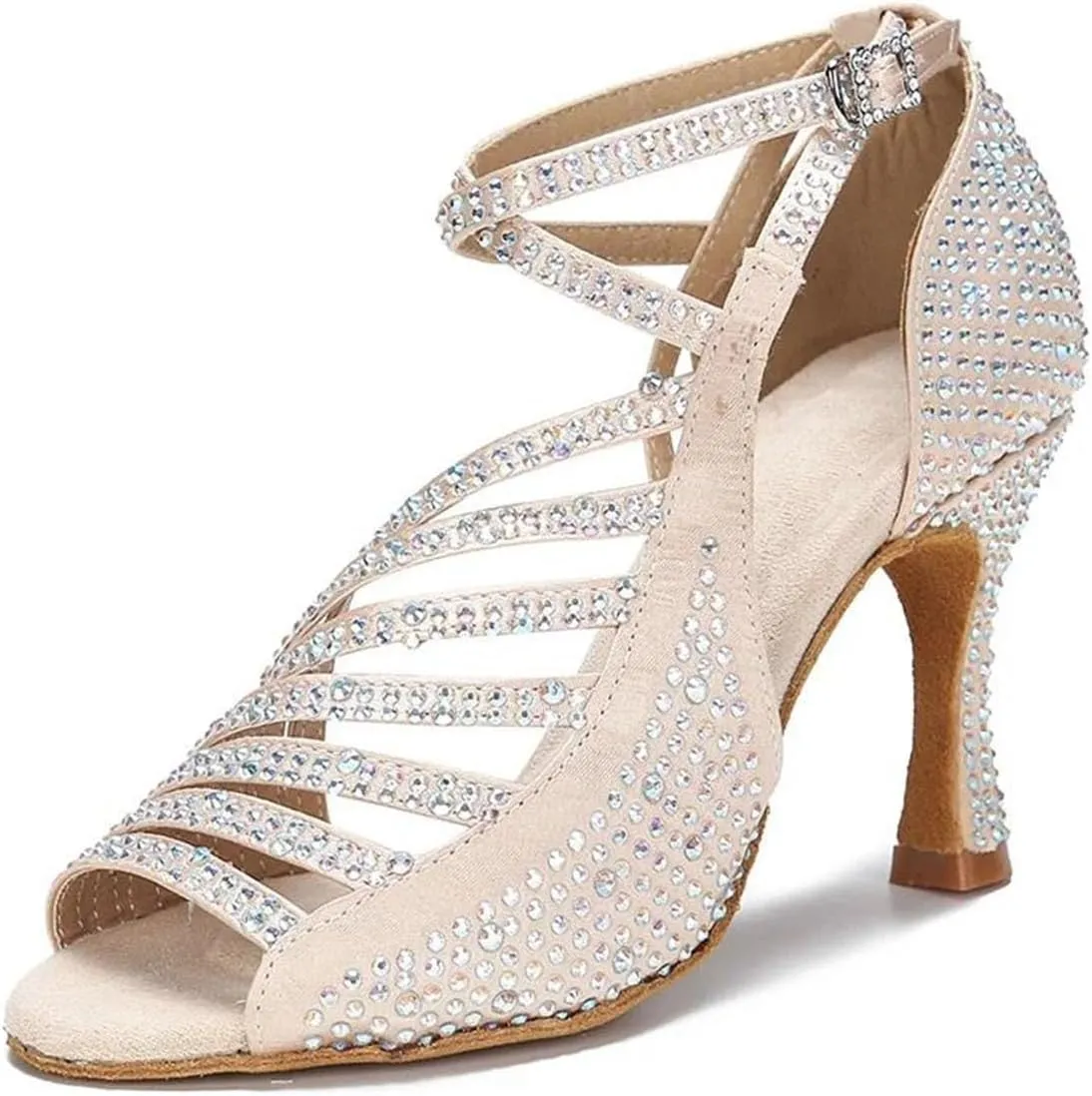 Women's Red Sole Latin Dance Shoes - Tango Ballroom Rhinestone Wedding Party Sandals, 10CM/3.9Inch Heel Height