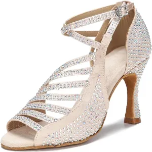 Women's Red Sole Latin Dance Shoes - Tango Ballroom Rhinestone Wedding Party Sandals, 10CM/3.9Inch Heel Height