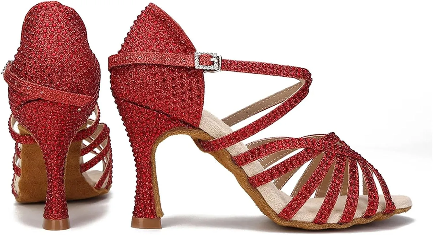 Women's Rhinestone Latin Dance Shoes - Ballroom Salsa Party Heels, 10CM/3.9Inch Heel Height
