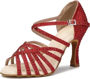 Women's Rhinestone Latin Dance Shoes - Ballroom Salsa Party Heels, 10CM/3.9Inch Heel Height