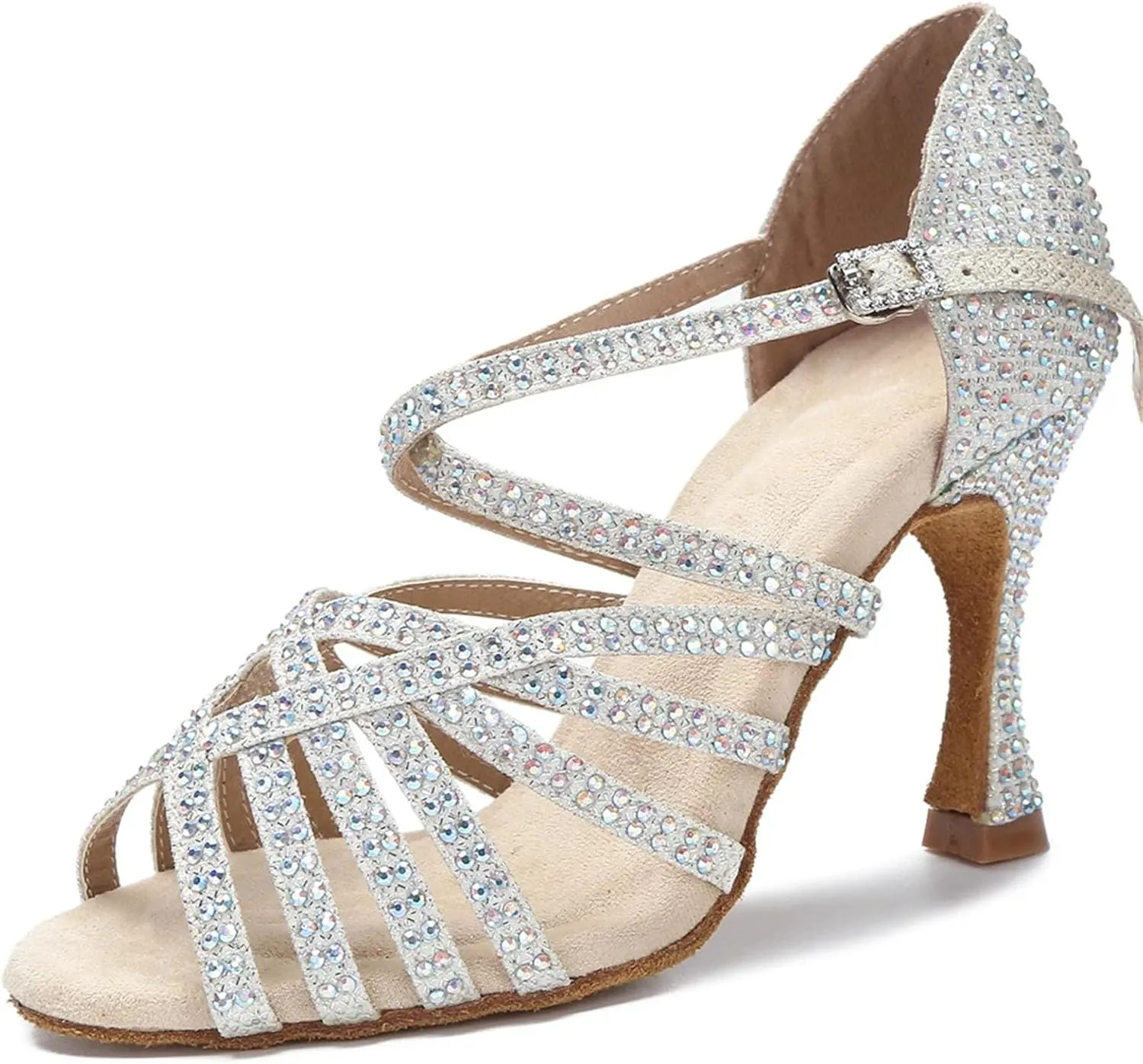 Women's Rhinestone Latin Dance Shoes - Ballroom Salsa Party Heels, 10CM/3.9Inch Heel Height