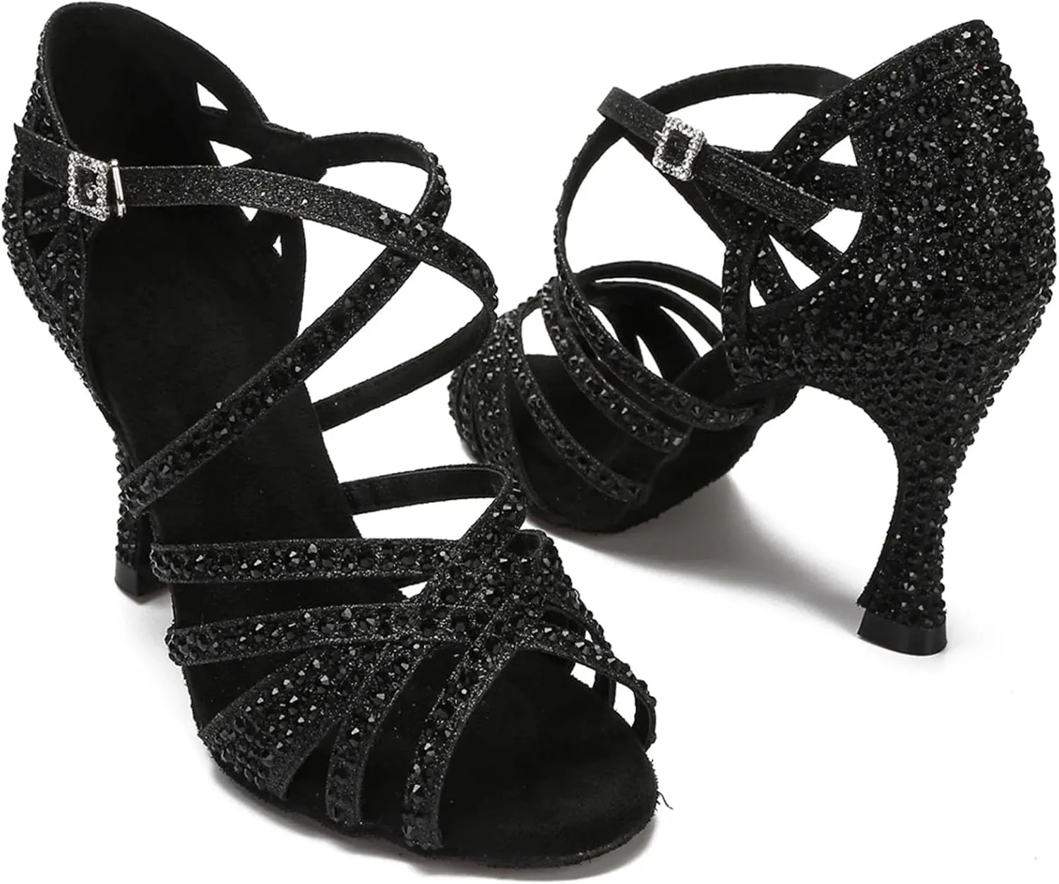 Women's Rhinestone Latin Dance Shoes - Salsa Ballroom Soft Sole Wedding Sandals, 10CM/3.9Inch Heel Height