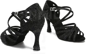 Women's Rhinestone Latin Dance Shoes - Salsa Ballroom Soft Sole Wedding Sandals, 10CM/3.9Inch Heel Height