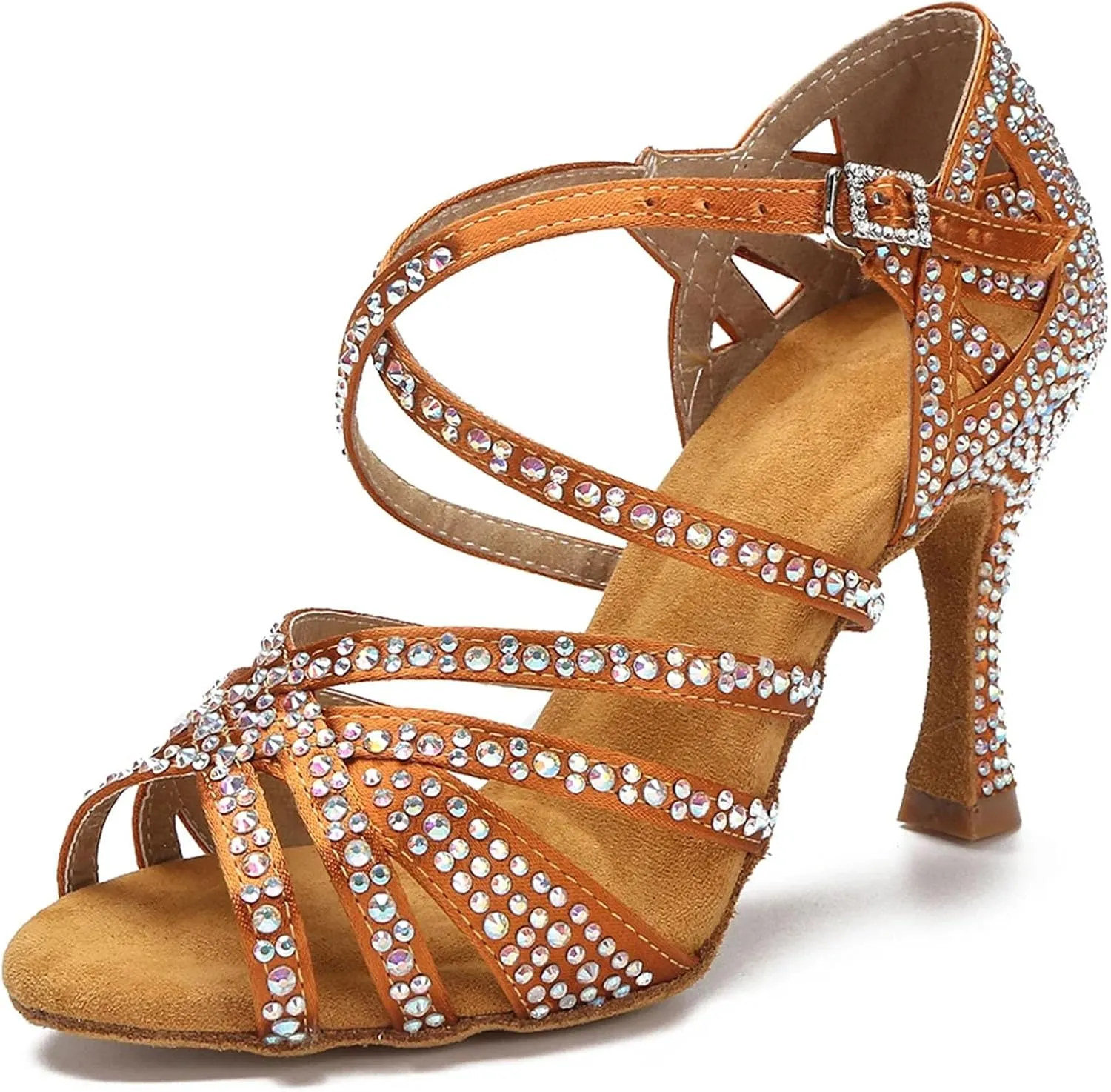 Women's Rhinestone Latin Dance Shoes - Salsa Ballroom Soft Sole Wedding Sandals, 10CM/3.9Inch Heel Height