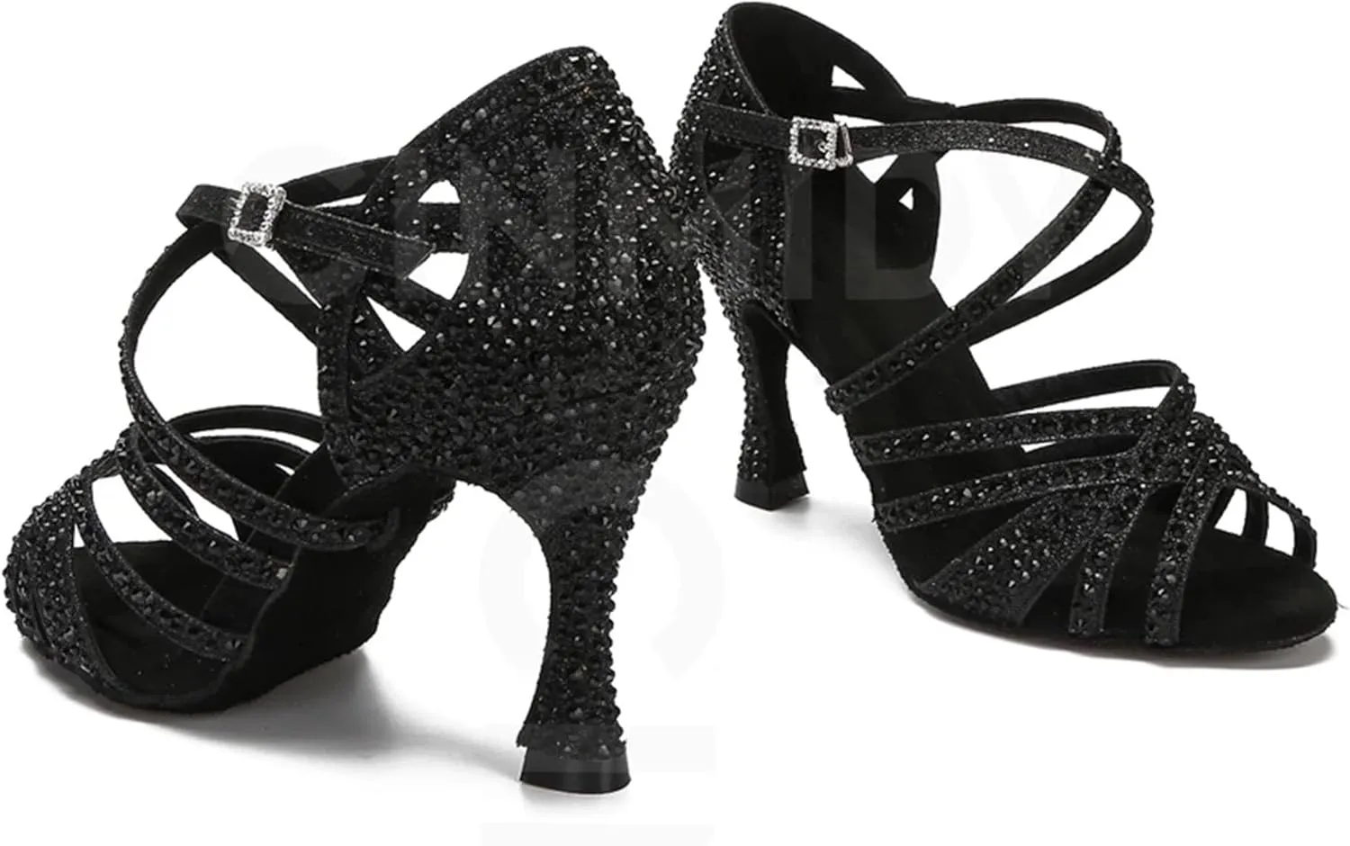 Women's Rhinestone Latin Dance Shoes - Salsa Ballroom Soft Sole Wedding Sandals, 10CM/3.9Inch Heel Height