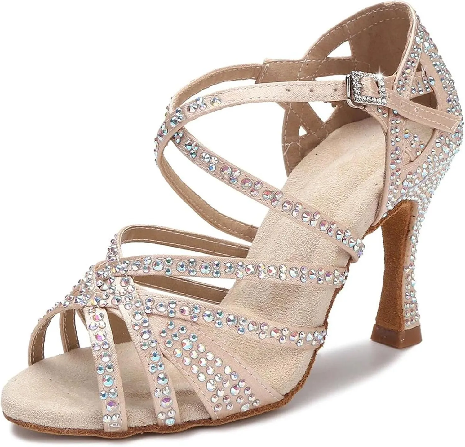 Women's Rhinestone Latin Dance Shoes - Salsa Ballroom Soft Sole Wedding Sandals, 10CM/3.9Inch Heel Height