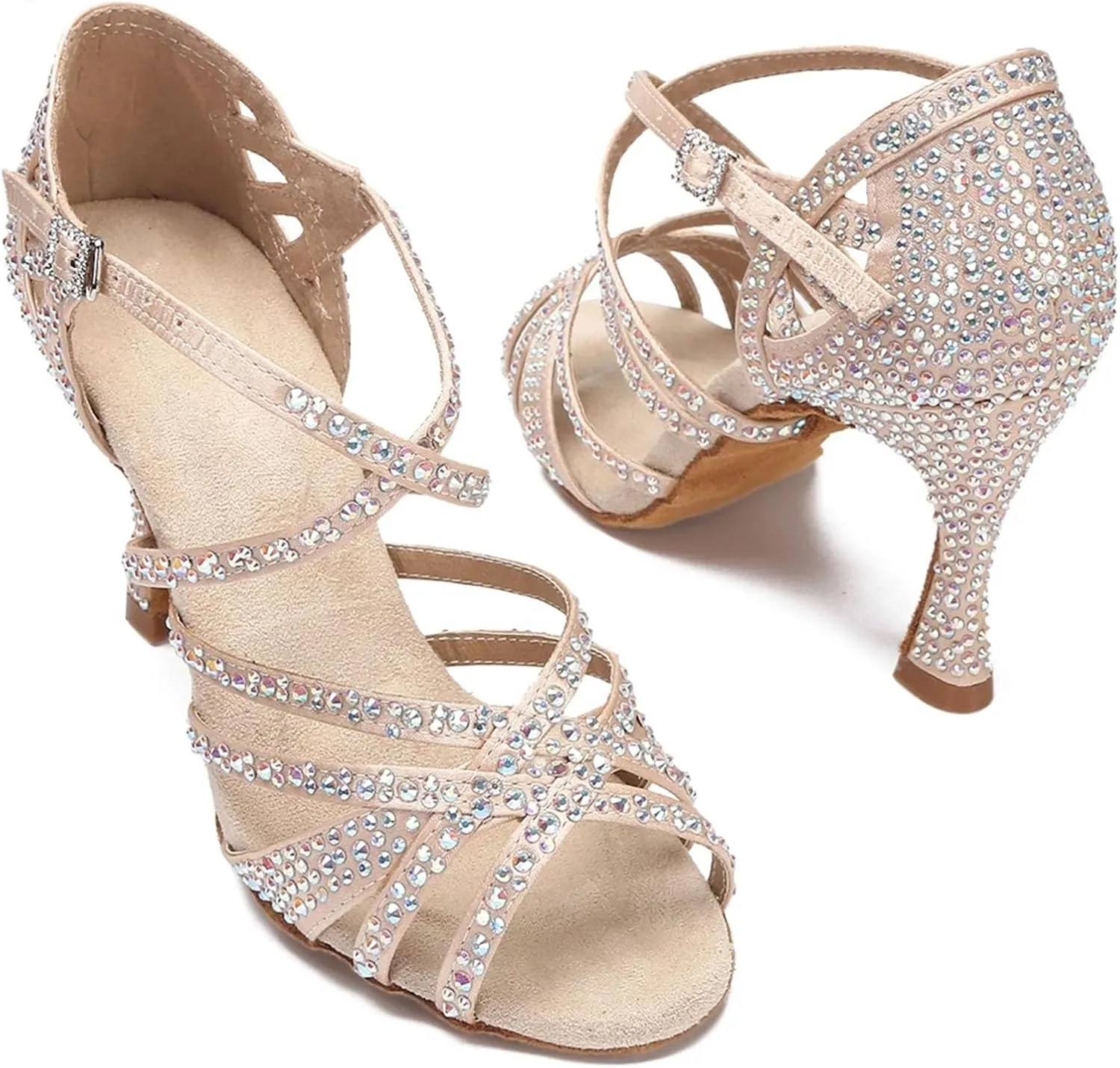 Women's Rhinestone Latin Dance Shoes - Salsa Ballroom Soft Sole Wedding Sandals, 10CM/3.9Inch Heel Height
