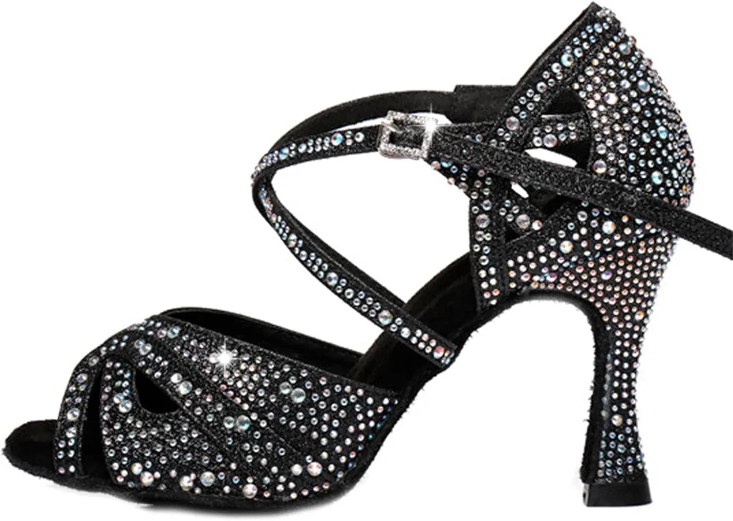 Women's Rhinestone Latin Dance Shoes - Tango Ballroom Soft Sole Wedding Sandals, 10CM/3.9Inch Heel Height