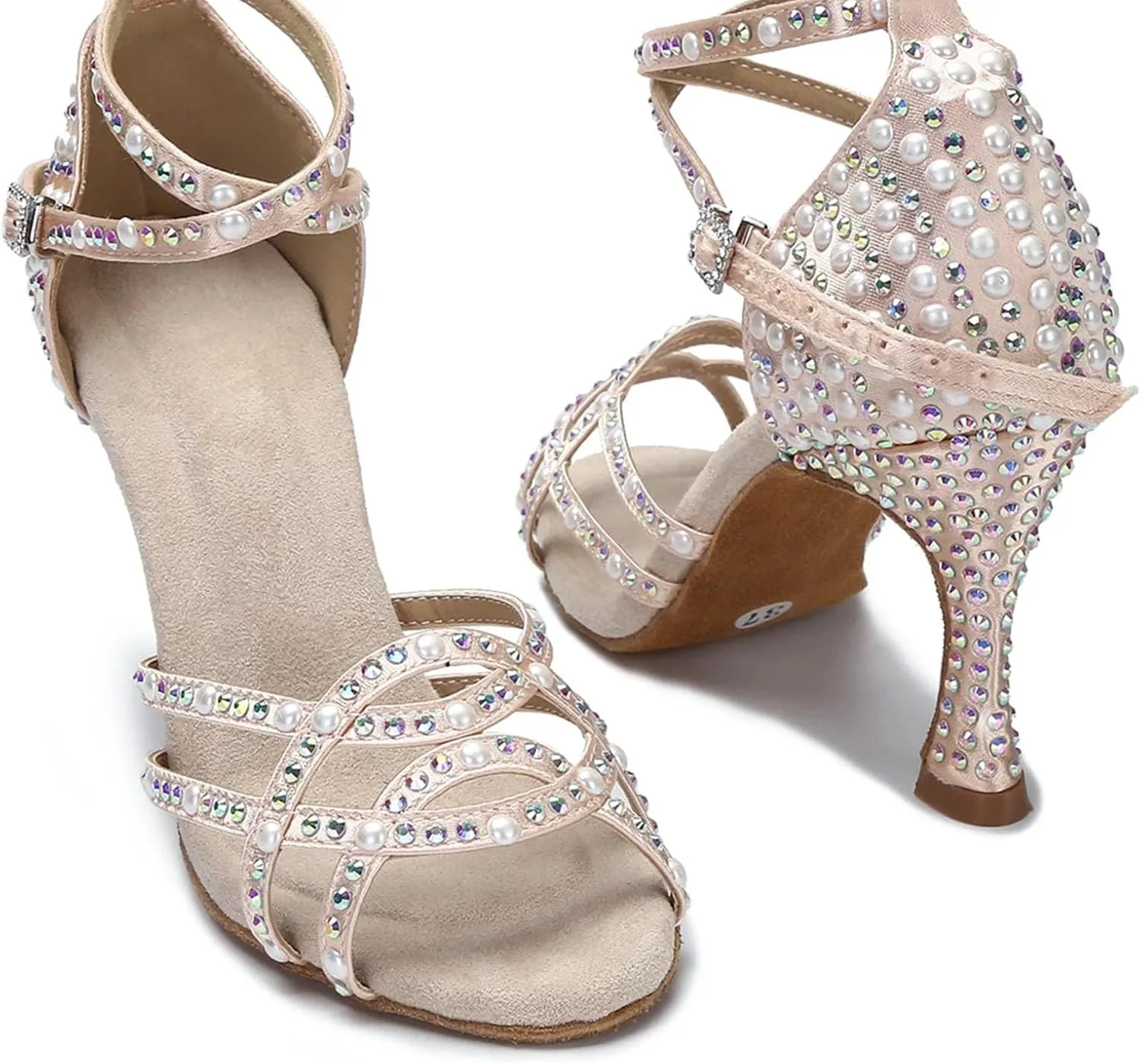 Women's Rhinestone Latin Dance Shoes - Tango Salsa Ballroom Training Wedding Sandals, 10CM/3.9Inch Heel Height