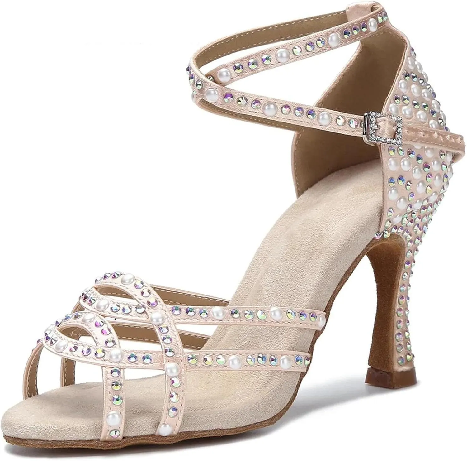 Women's Rhinestone Latin Dance Shoes - Tango Salsa Ballroom Training Wedding Sandals, 10CM/3.9Inch Heel Height