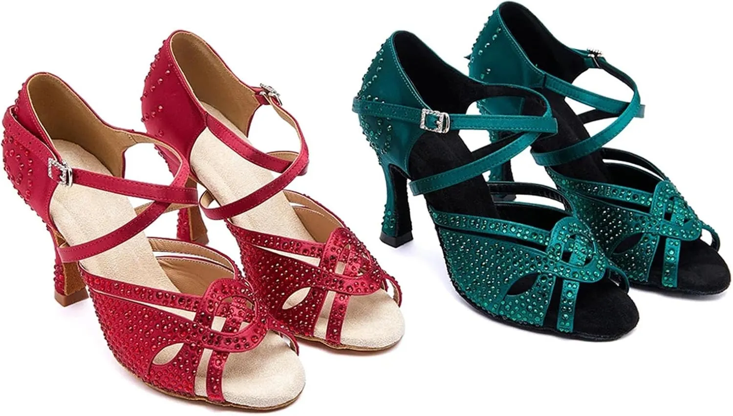 Women's Salsa Dance Shoes - Tango Latin Ballroom High Heel Soft Sole Red Party Sandals, 10CM/3.9Inch Heel Height