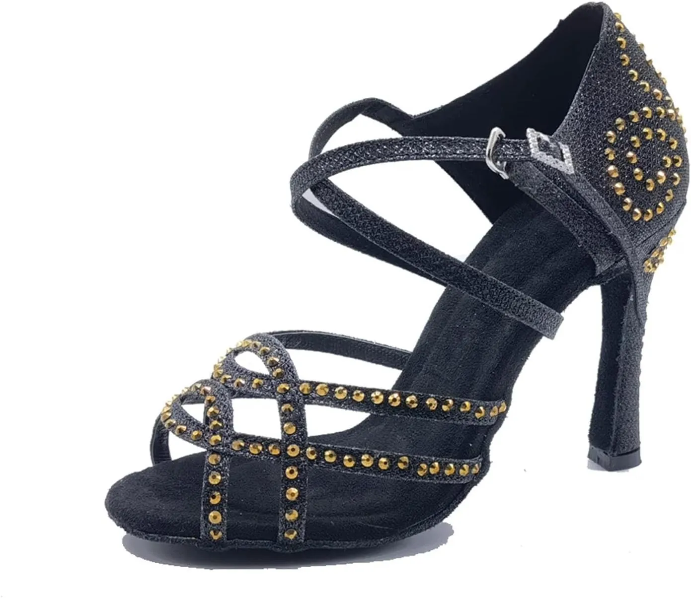 Women's Satin Latin Dance Shoes - Shining Rhinestone Soft Bottom Ballroom Sandals, 10CM/3.9Inch Heel Height