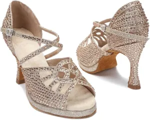 Women's Soft Sole Latin Dance Shoes - Ballroom Party High Heels Silver Wedding Sandals, 10CM/3.9Inch Heel Height