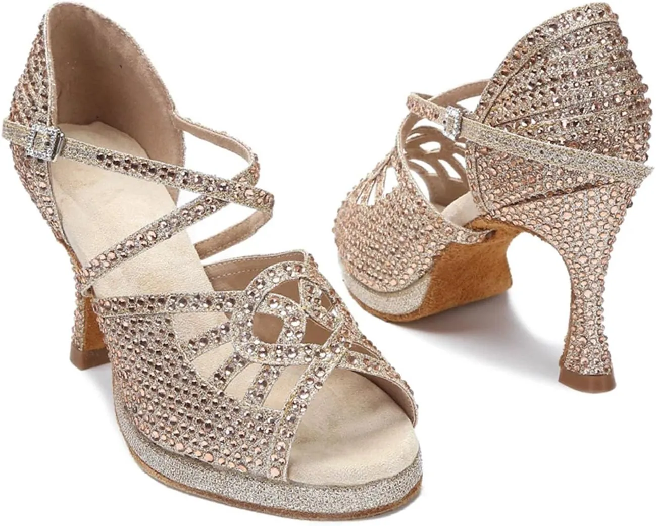 Women's Soft Sole Latin Dance Shoes - Ballroom Party High Heels Silver Wedding Sandals, 10CM/3.9Inch Heel Height