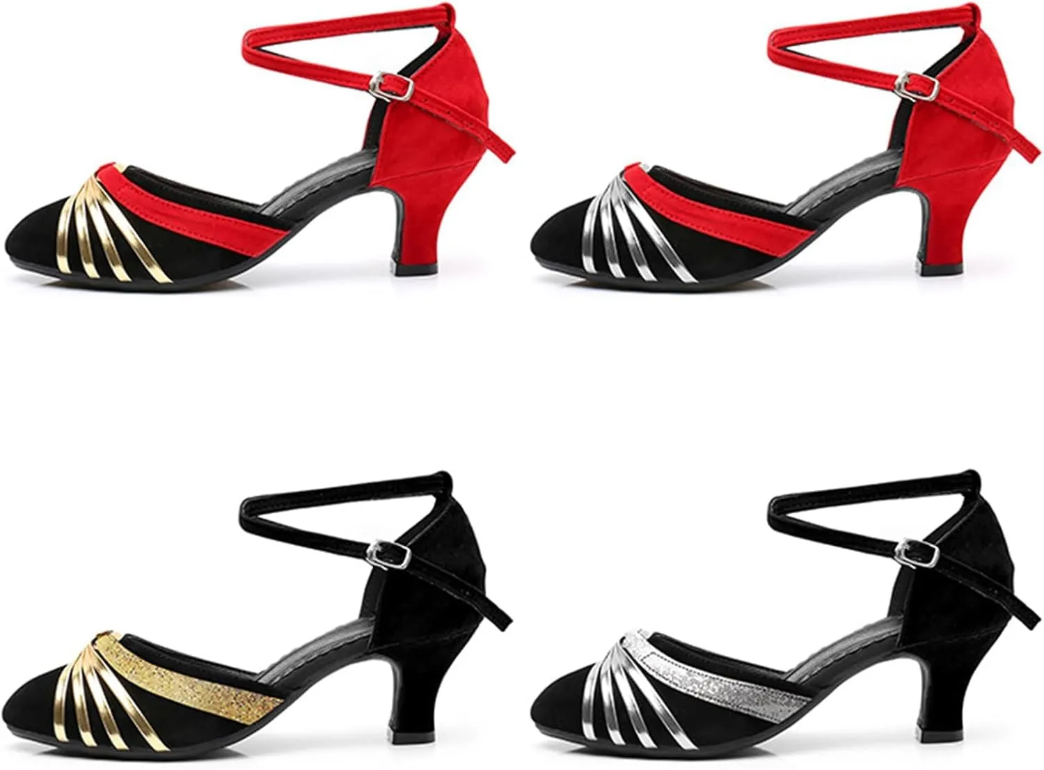 Women's Suede Latin Dance Shoes Performance Ballroom Standard Adult Two Mid-Heeled Soft Thick Sole Closed Toe Dancing Shoes