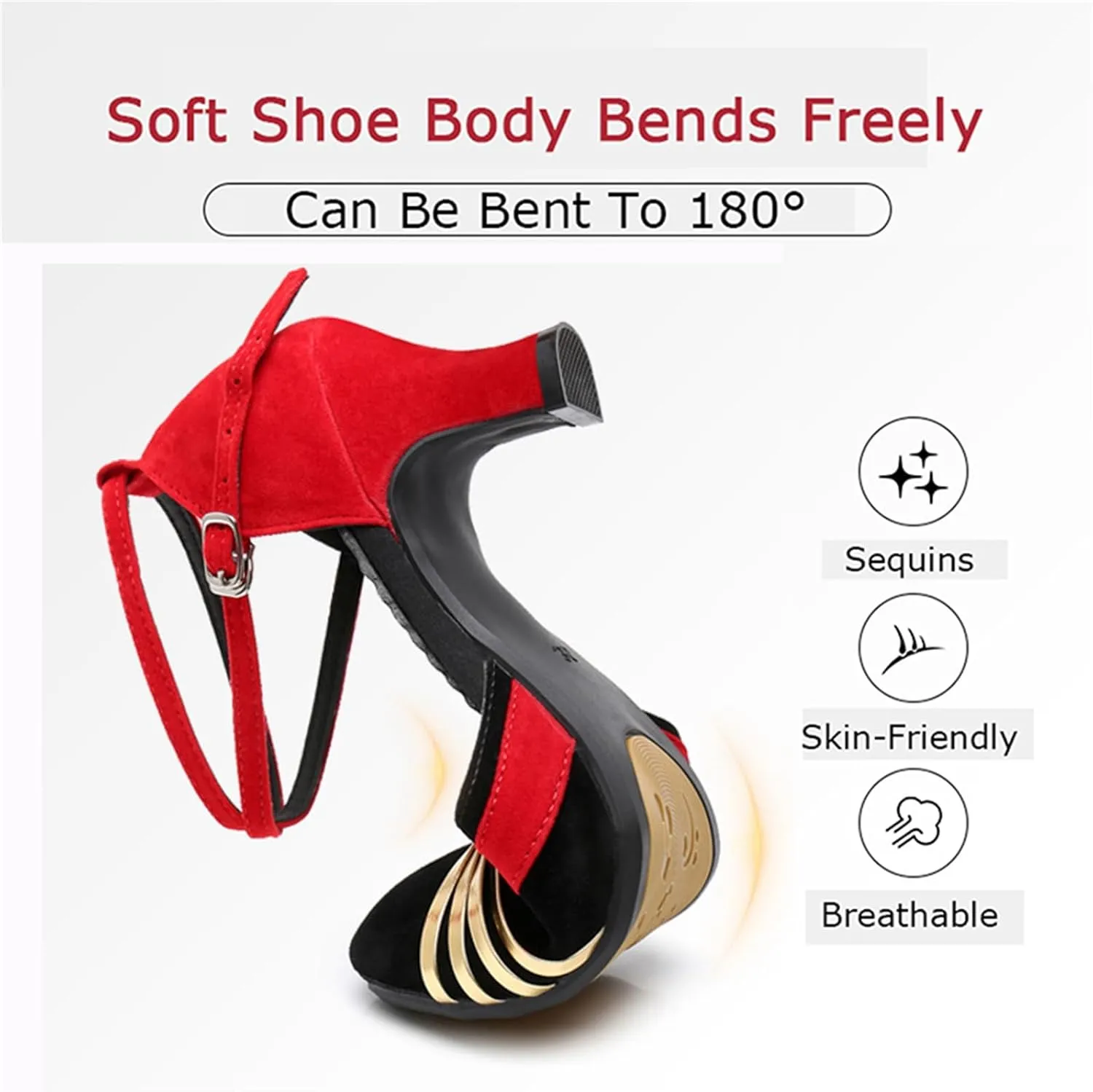 Women's Suede Latin Dance Shoes Performance Ballroom Standard Adult Two Mid-Heeled Soft Thick Sole Closed Toe Dancing Shoes