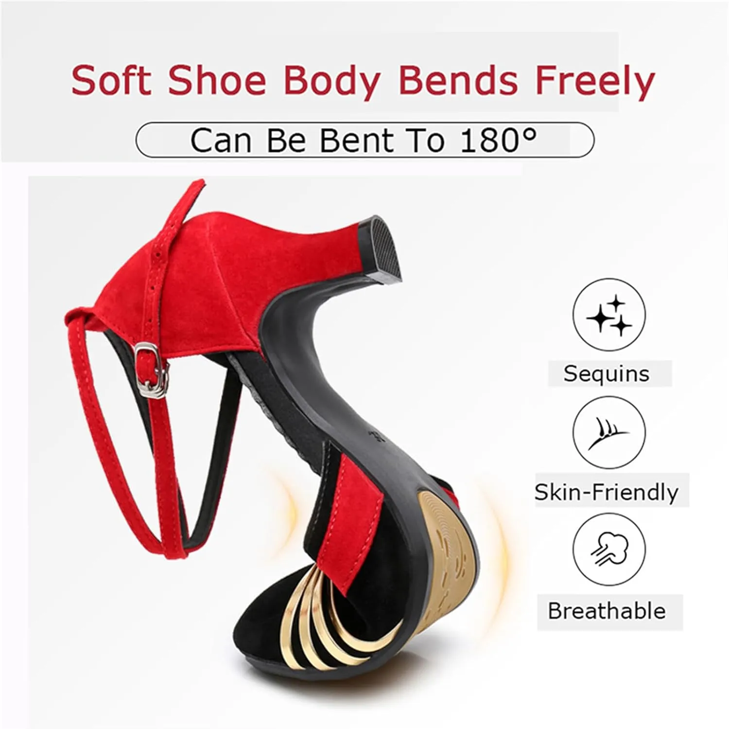 Women's Suede Latin Dance Shoes Performance Ballroom Standard Adult Two Mid-Heeled Soft Thick Sole Closed Toe Dancing Shoes