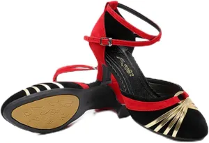 Women's Suede Latin Dance Shoes Performance Ballroom Standard Adult Two Mid-Heeled Soft Thick Sole Closed Toe Dancing Shoes