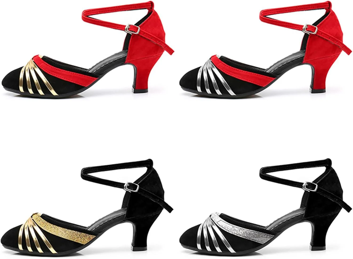 Women's Suede Latin Dance Shoes Performance Ballroom Standard Adult Two Mid-Heeled Soft Thick Sole Closed Toe Dancing Shoes