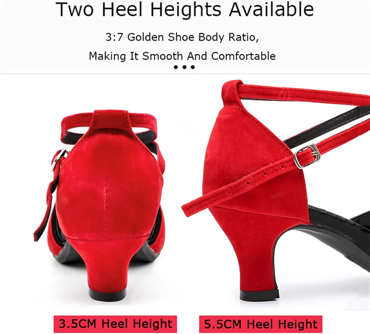 Women's Suede Latin Dance Shoes Performance Ballroom Standard Adult Two Mid-Heeled Soft Thick Sole Closed Toe Dancing Shoes