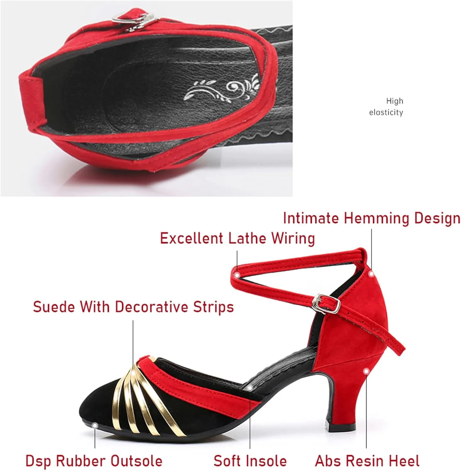 Women's Suede Latin Dance Shoes Performance Ballroom Standard Adult Two Mid-Heeled Soft Thick Sole Closed Toe Dancing Shoes