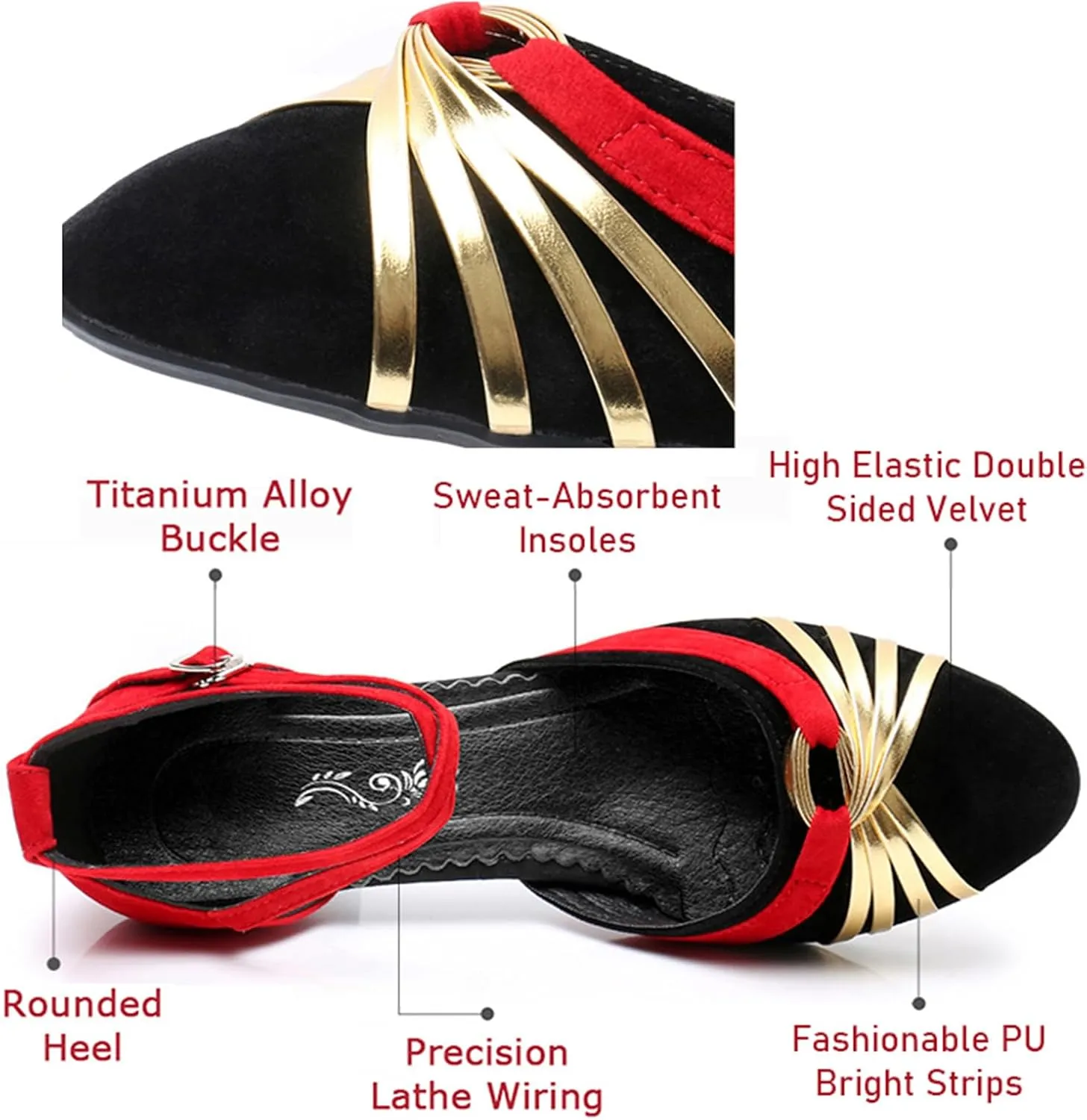 Women's Suede Latin Dance Shoes Performance Ballroom Standard Adult Two Mid-Heeled Soft Thick Sole Closed Toe Dancing Shoes