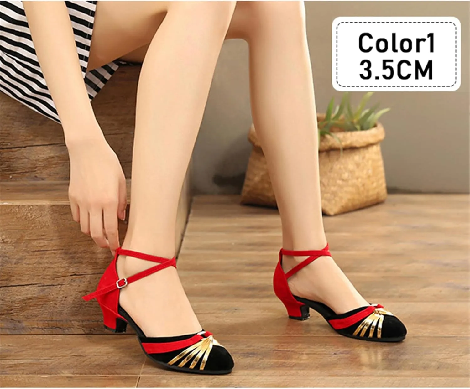 Women's Suede Latin Dance Shoes Performance Ballroom Standard Adult Two Mid-Heeled Soft Thick Sole Closed Toe Dancing Shoes
