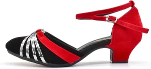 Women's Suede Latin Dance Shoes Performance Ballroom Standard Adult Two Mid-Heeled Soft Thick Sole Closed Toe Dancing Shoes