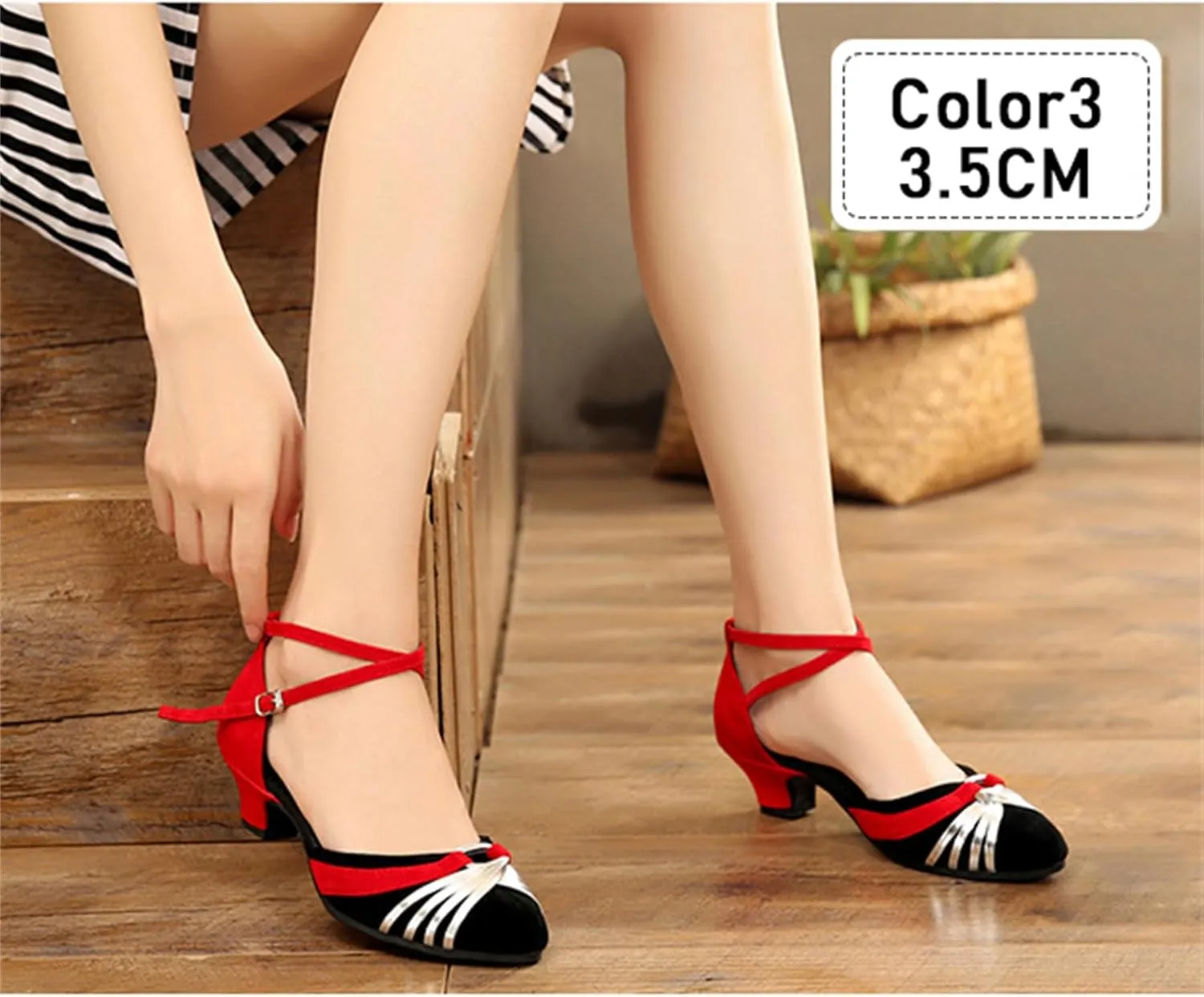 Women's Suede Latin Dance Shoes Performance Ballroom Standard Adult Two Mid-Heeled Soft Thick Sole Closed Toe Dancing Shoes