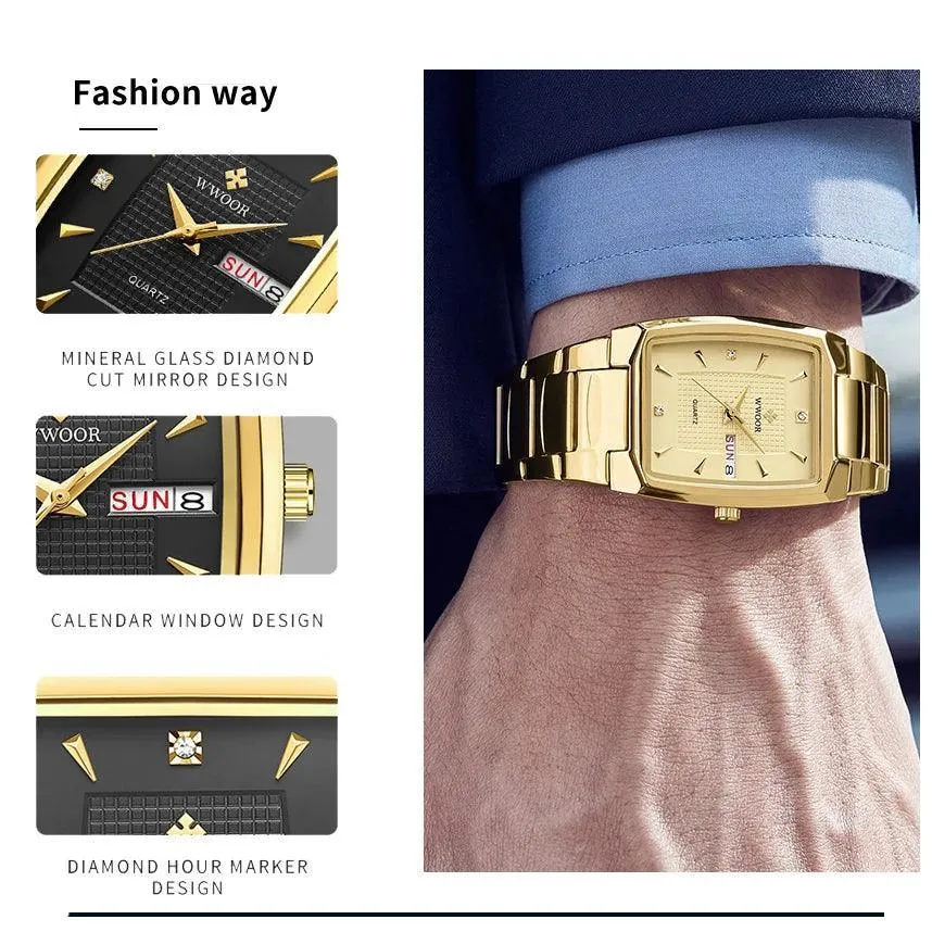 WWOOR Square Luxury Watch: Elegant Waterproof Timepiece with Adjustable Fit