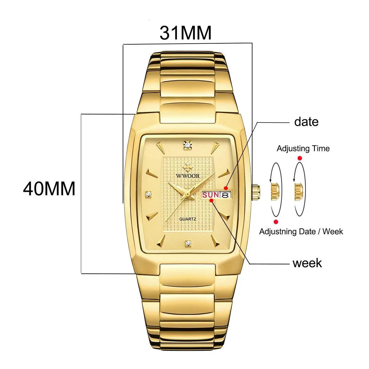 WWOOR Square Luxury Watch: Elegant Waterproof Timepiece with Adjustable Fit